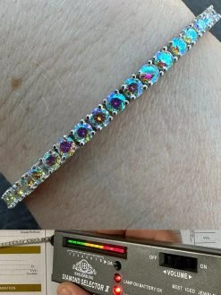 Real Iced Opal Rainbow MOISSANITE 3mm Tennis Bracelet 925 Silver Diamond Tester