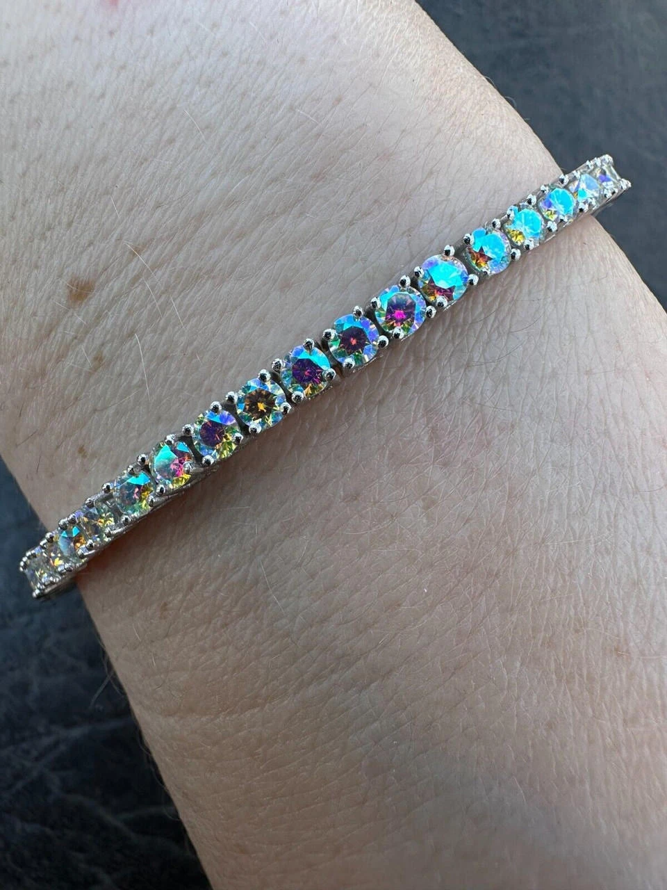 Real Iced Opal Rainbow MOISSANITE 3mm Tennis Bracelet 925 Silver Diamond Tester 14 Real Iced Opal Rainbow MOISSANITE 3mm Tennis Bracelet 925 Silver Diamond Tester - Image 12