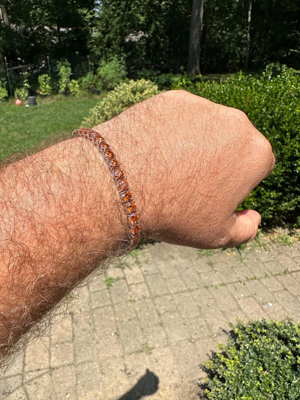 Real Iced Orange MOISSANITE 5mm Tennis Bracelet 925 Silver Pass Diamond Test 7 Real Iced Orange MOISSANITE 5mm Tennis Bracelet 925 Silver Pass Diamond Test - Image 5