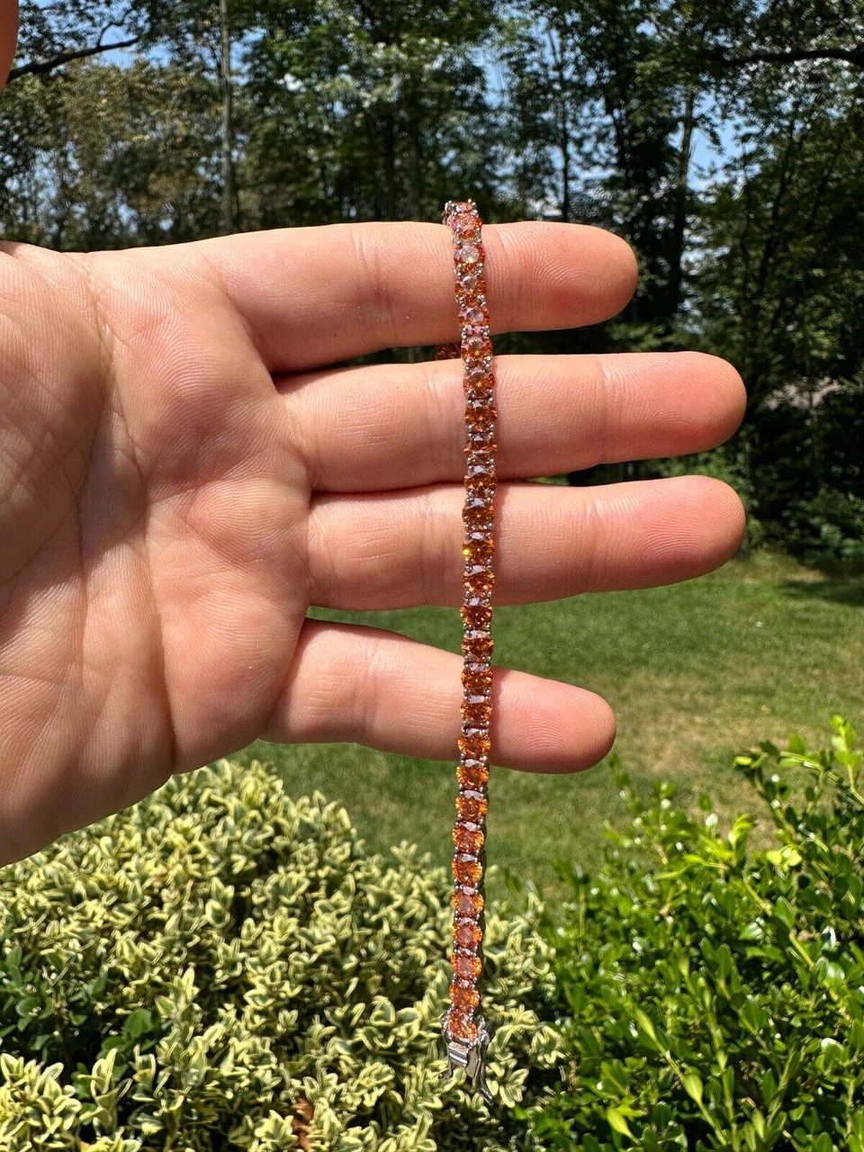 Real Iced Orange MOISSANITE 5mm Tennis Bracelet 925 Silver Pass Diamond Test 5 Real Iced Orange MOISSANITE 5mm Tennis Bracelet 925 Silver Pass Diamond Test - Image 3