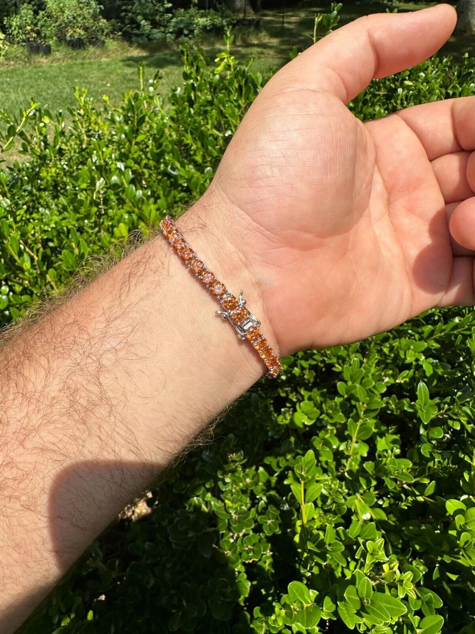 Real Iced Orange MOISSANITE 5mm Tennis Bracelet 925 Silver Pass Diamond Test 16 Real Iced Orange MOISSANITE 5mm Tennis Bracelet 925 Silver Pass Diamond Test - Image 14