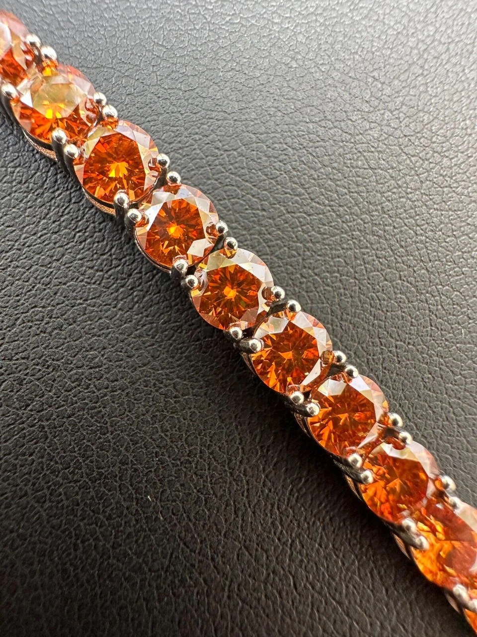 Real Iced Orange MOISSANITE 5mm Tennis Bracelet 925 Silver Pass Diamond Test 6 Real Iced Orange MOISSANITE 5mm Tennis Bracelet 925 Silver Pass Diamond Test - Image 4