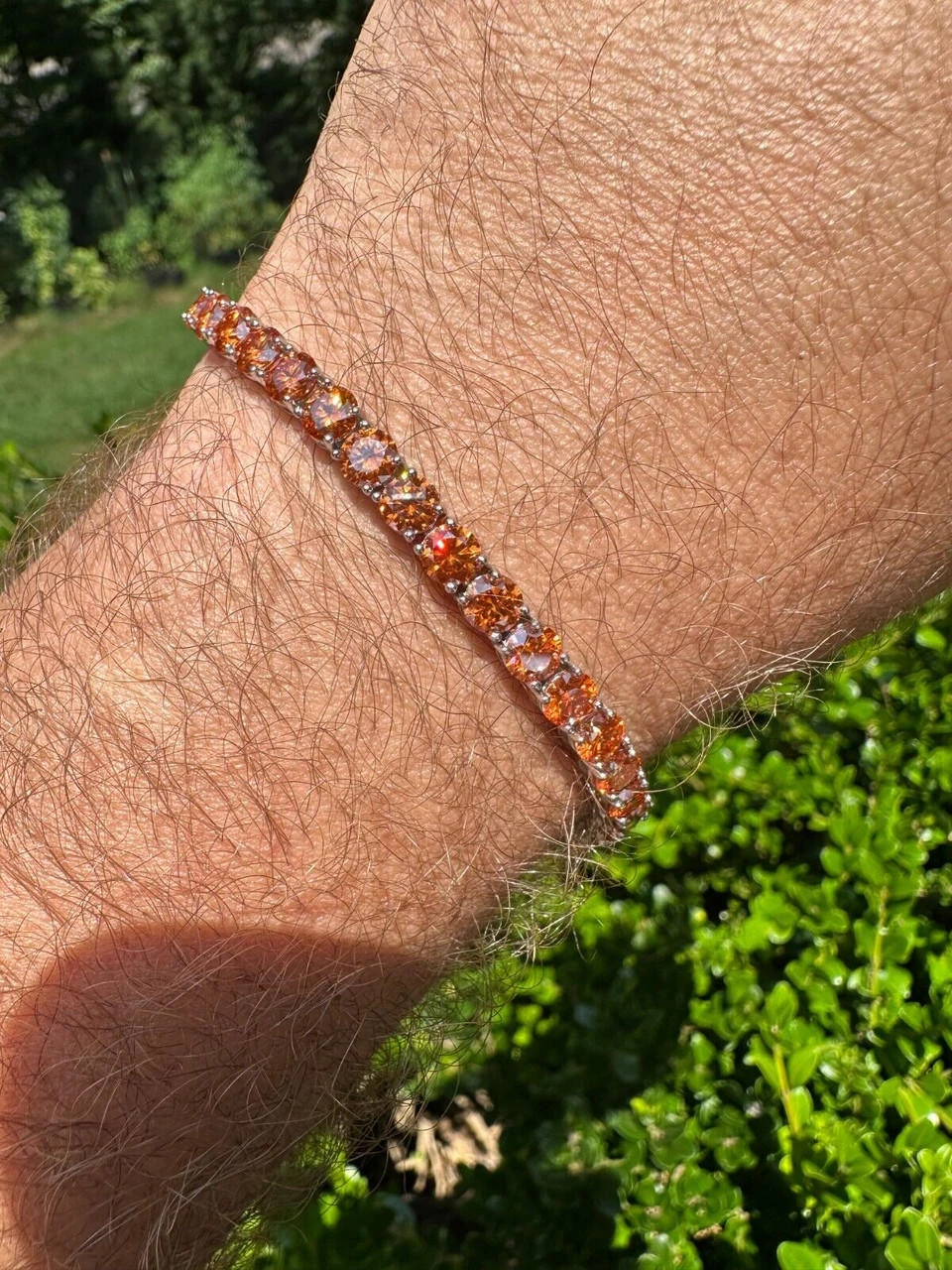 Real Iced Orange MOISSANITE 5mm Tennis Bracelet 925 Silver Pass Diamond Test 14 Real Iced Orange MOISSANITE 5mm Tennis Bracelet 925 Silver Pass Diamond Test - Image 12