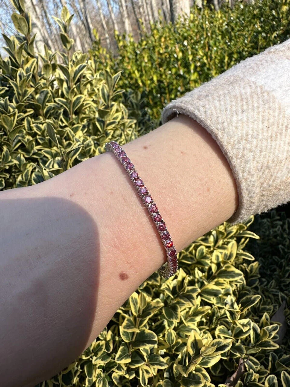 Real Iced Pink MOISSANITE 3mm Tennis Bracelet 925 Silver Pass Diamond Tester 7 Real Iced Pink MOISSANITE 3mm Tennis Bracelet 925 Silver Pass Diamond Tester - Image 5