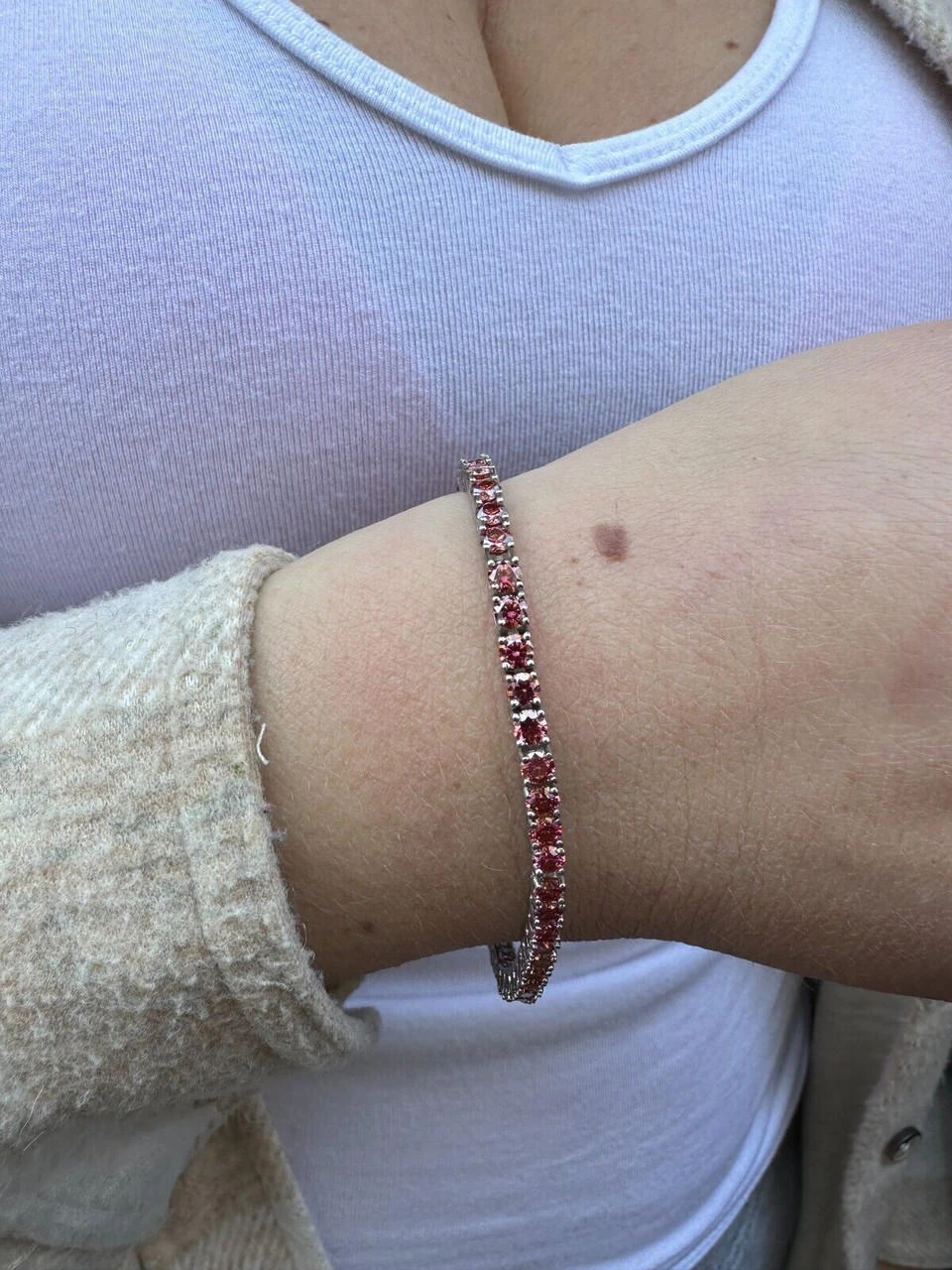 Real Iced Pink MOISSANITE 3mm Tennis Bracelet 925 Silver Pass Diamond Tester 8 Real Iced Pink MOISSANITE 3mm Tennis Bracelet 925 Silver Pass Diamond Tester - Image 6