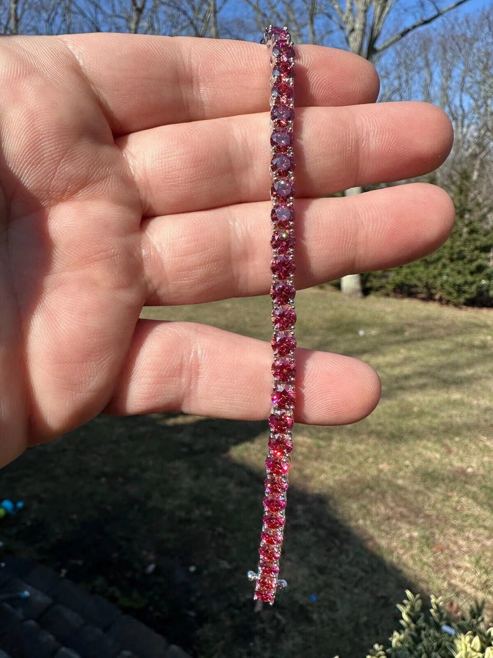 Real Iced Pink MOISSANITE 5mm Tennis Bracelet 925 Silver Pass Diamond Test 17 Real Iced Pink MOISSANITE 5mm Tennis Bracelet 925 Silver Pass Diamond Test - Image 15