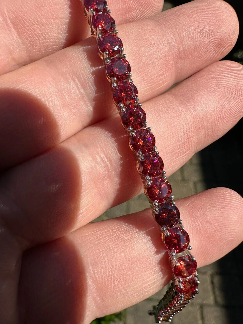 Real Iced Ruby Red MOISSANITE 5mm Tennis Bracelet 925 Silver Pass Diamond Test 11 Real Iced Ruby Red MOISSANITE 5mm Tennis Bracelet 925 Silver Pass Diamond Test - Image 9