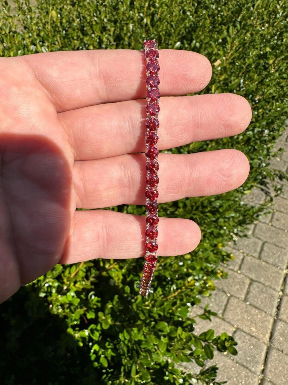 Real Iced Ruby Red MOISSANITE 5mm Tennis Bracelet 925 Silver Pass Diamond Test 4 Real Iced Ruby Red MOISSANITE 5mm Tennis Bracelet 925 Silver Pass Diamond Test - Image 2