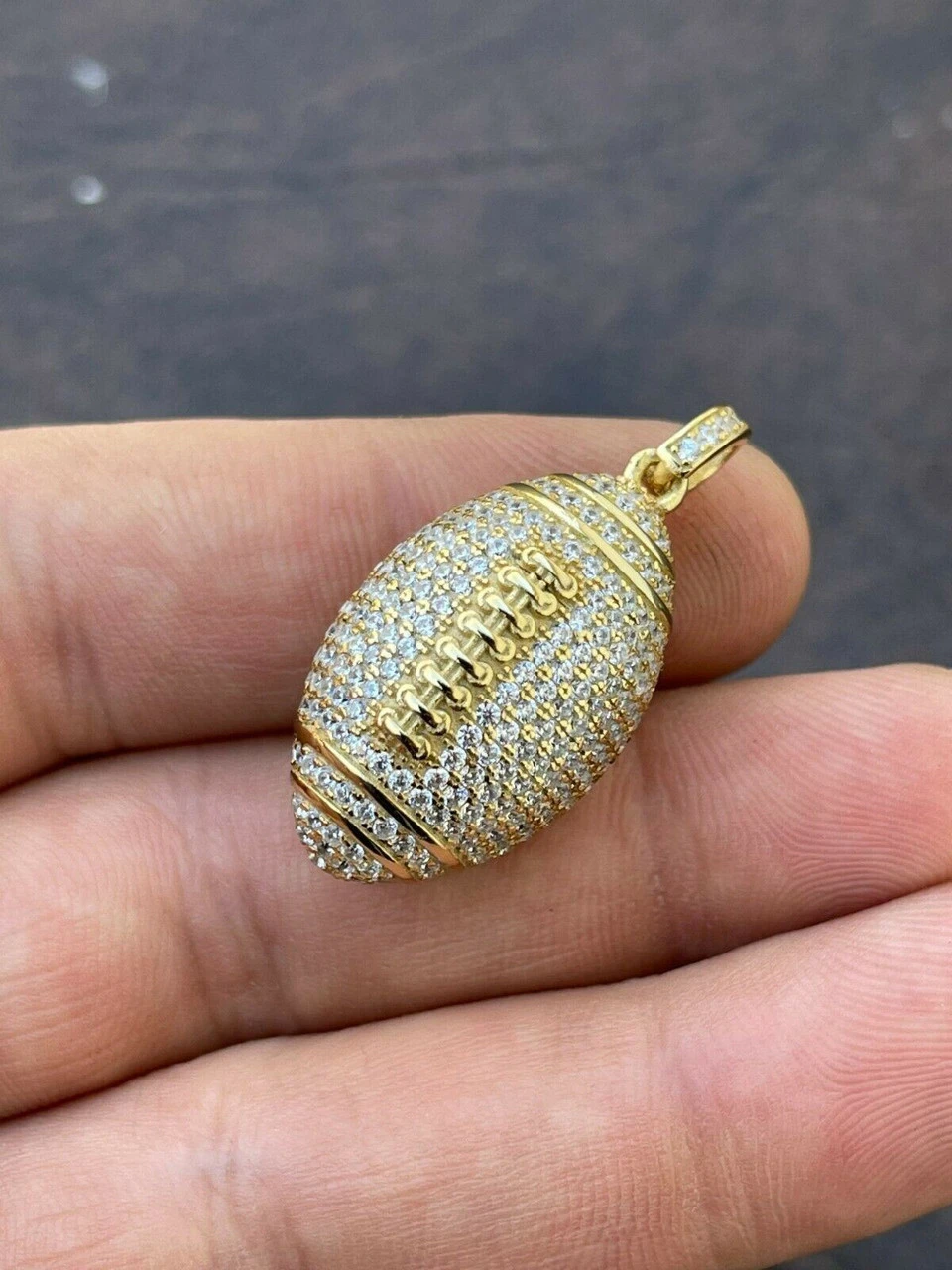 Real Men's Football Pendant Solid 925 Sterling Silver Gold Necklace Iced Hip Hop 11 Real Men's Football Pendant Solid 925 Sterling Silver Gold Necklace Iced Hip Hop - Image 9
