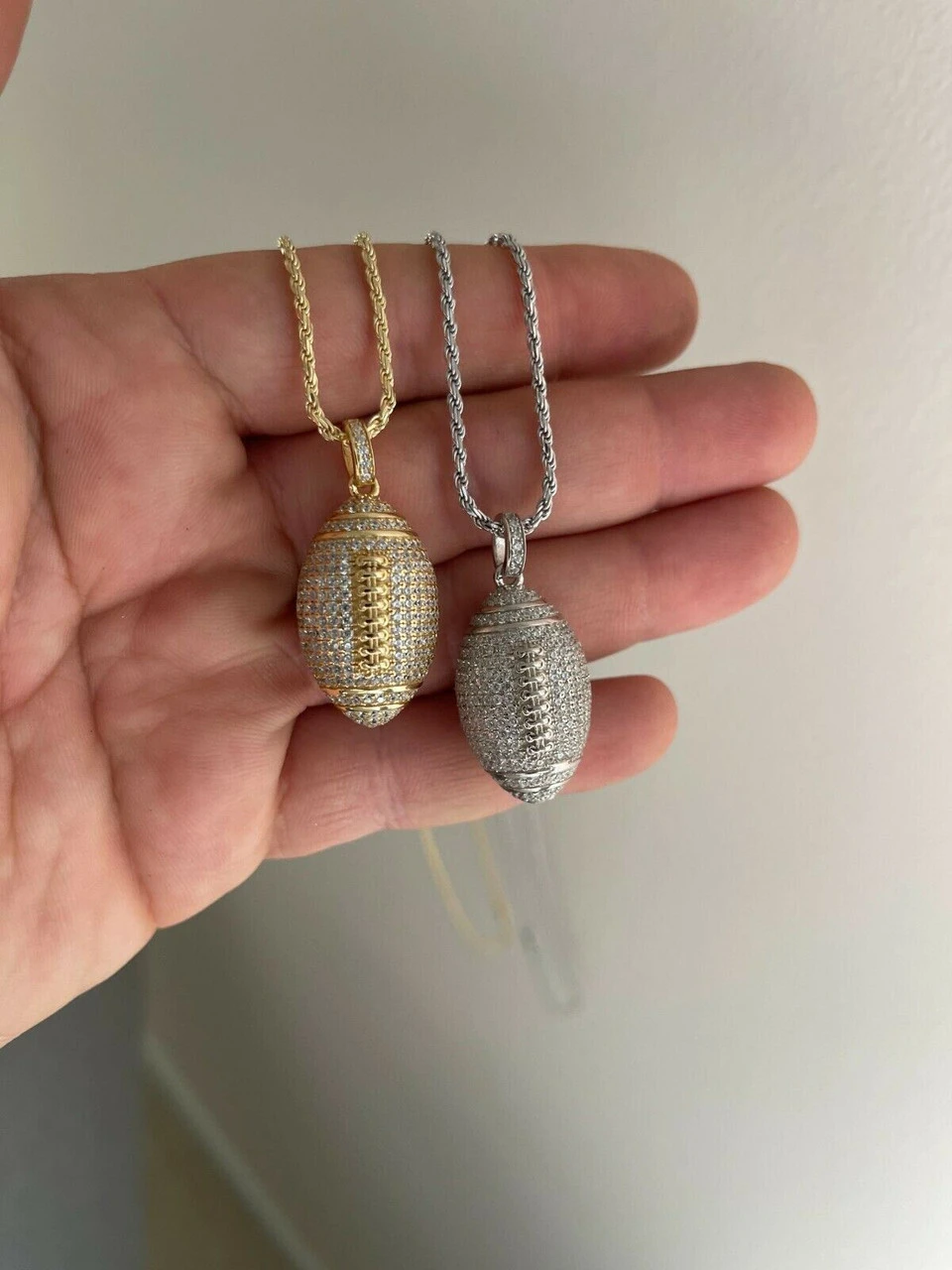 Real Men's Football Pendant Solid 925 Sterling Silver Gold Necklace Iced Hip Hop 9 Real Men's Football Pendant Solid 925 Sterling Silver Gold Necklace Iced Hip Hop - Image 7