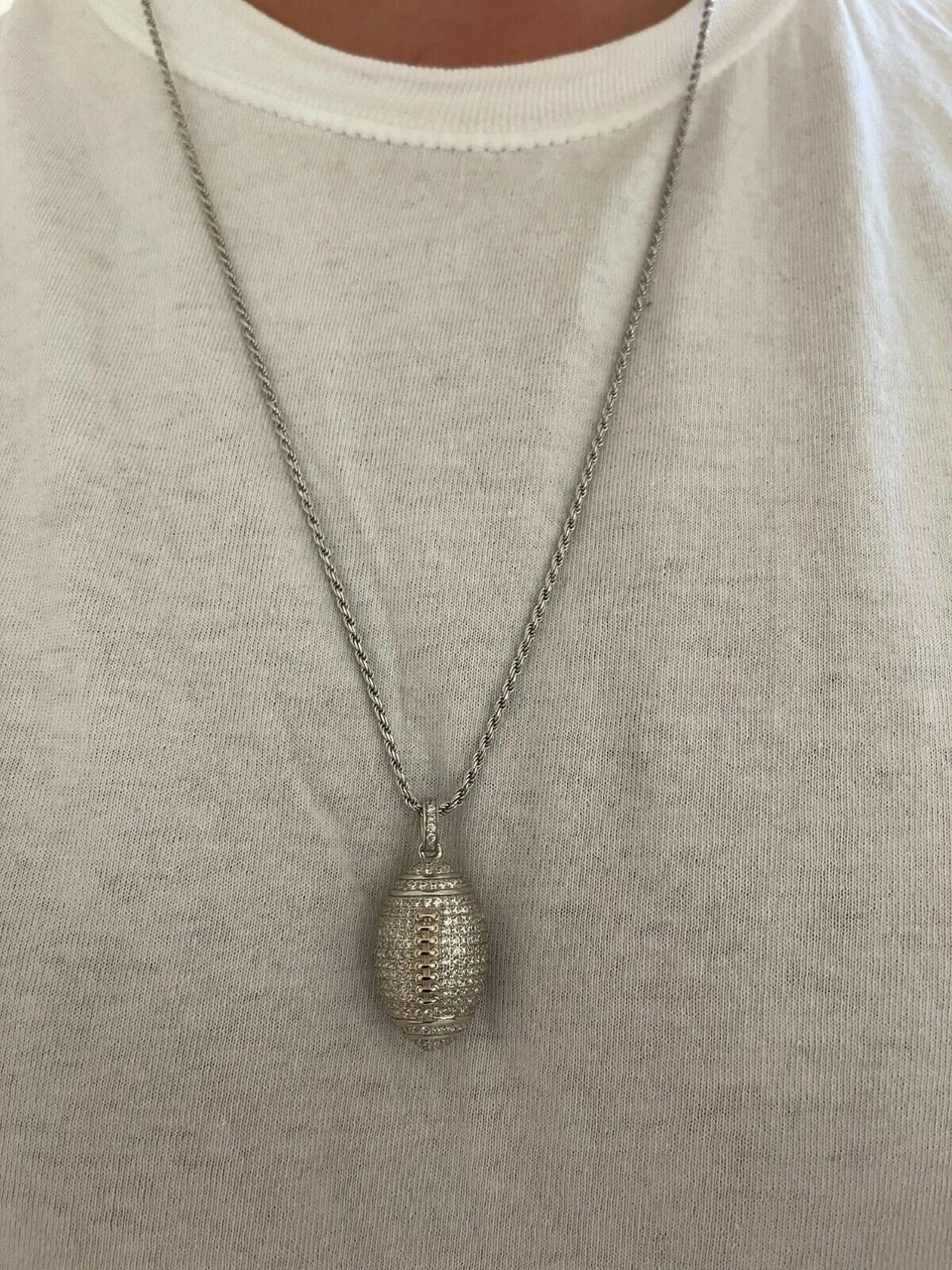 Real Men's Football Pendant Solid 925 Sterling Silver Gold Necklace Iced Hip Hop 7 Real Men's Football Pendant Solid 925 Sterling Silver Gold Necklace Iced Hip Hop - Image 5