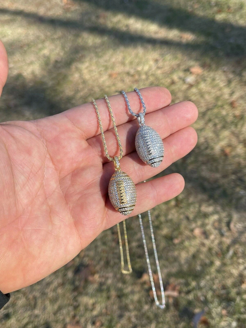 Real Men's Football Pendant Solid 925 Sterling Silver Gold Necklace Iced Hip Hop 6 Real Men's Football Pendant Solid 925 Sterling Silver Gold Necklace Iced Hip Hop - Image 4