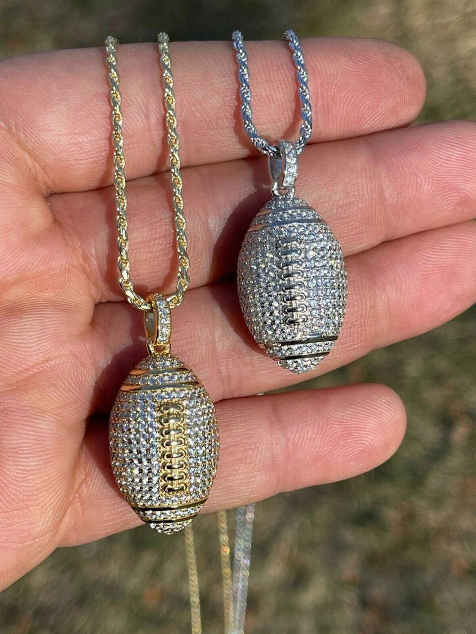 Real Men's Football Pendant Solid 925 Sterling Silver Gold Necklace Iced Hip Hop 8 Real Men's Football Pendant Solid 925 Sterling Silver Gold Necklace Iced Hip Hop - Image 6