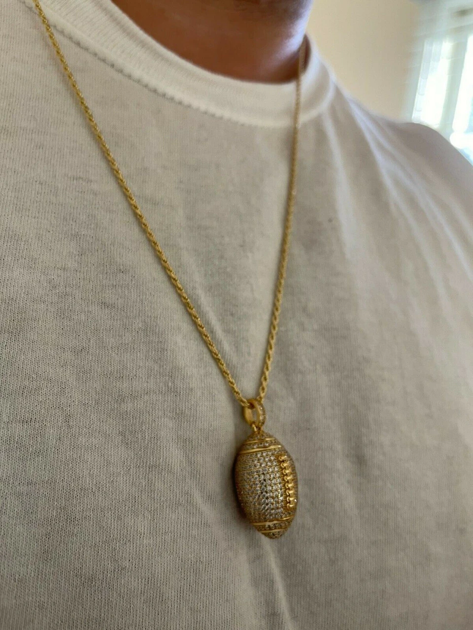 Real Men's Football Pendant Solid 925 Sterling Silver Gold Necklace Iced Hip Hop 10 Real Men's Football Pendant Solid 925 Sterling Silver Gold Necklace Iced Hip Hop - Image 8