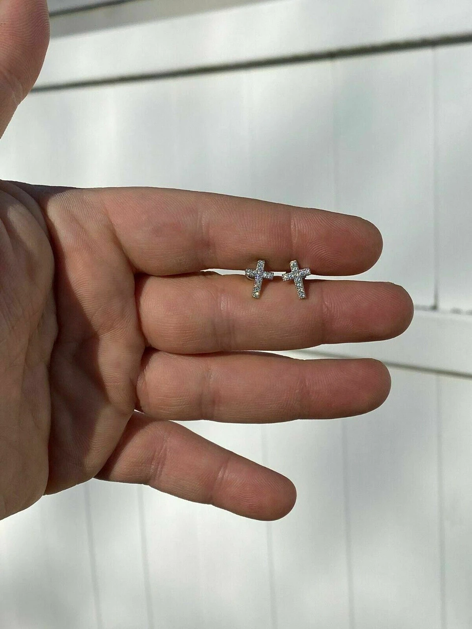 Real MOISSANITE 925 Silver Small Cross Earrings Studs Iced Pass Diamond Tester 8 Real MOISSANITE 925 Silver Small Cross Earrings Studs Iced Pass Diamond Tester - Image 6