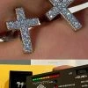 Real MOISSANITE 925 Silver Small Cross Earrings Studs Iced Pass Diamond Tester