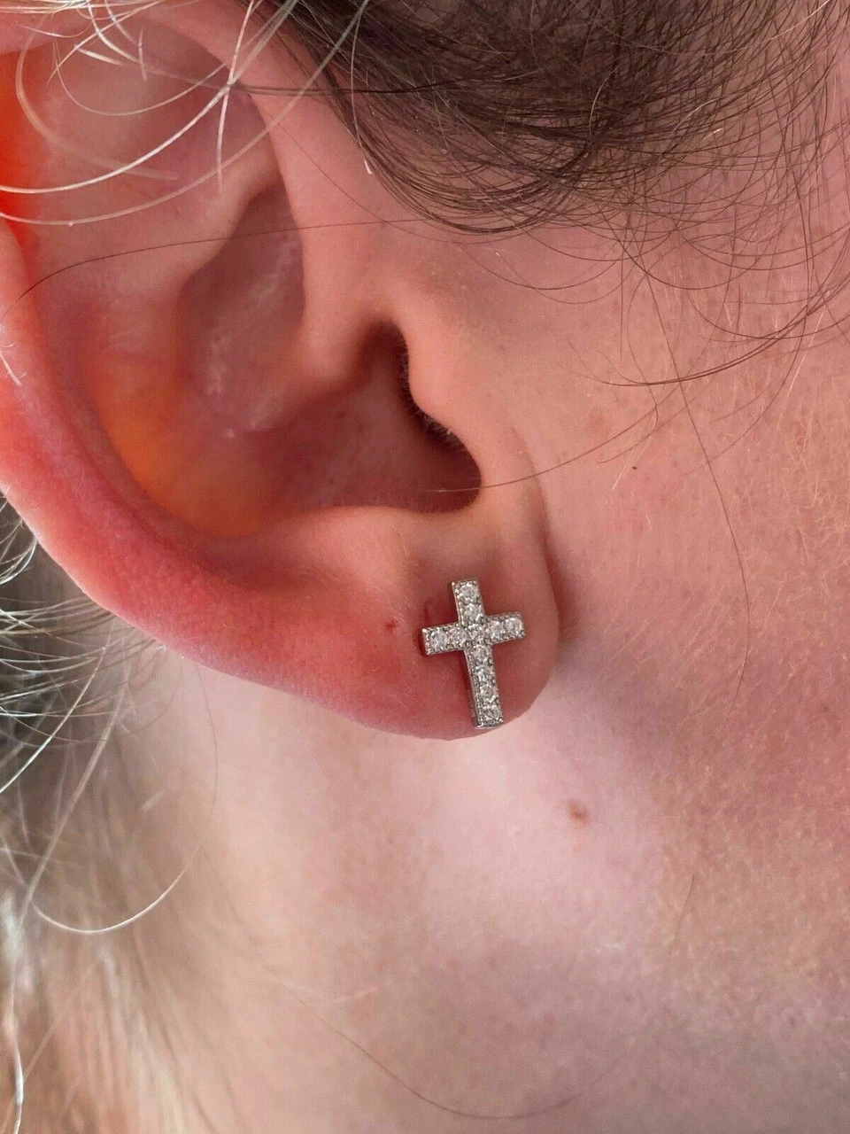 Real MOISSANITE 925 Silver Small Cross Earrings Studs Iced Pass Diamond Tester 7 Real MOISSANITE 925 Silver Small Cross Earrings Studs Iced Pass Diamond Tester - Image 5