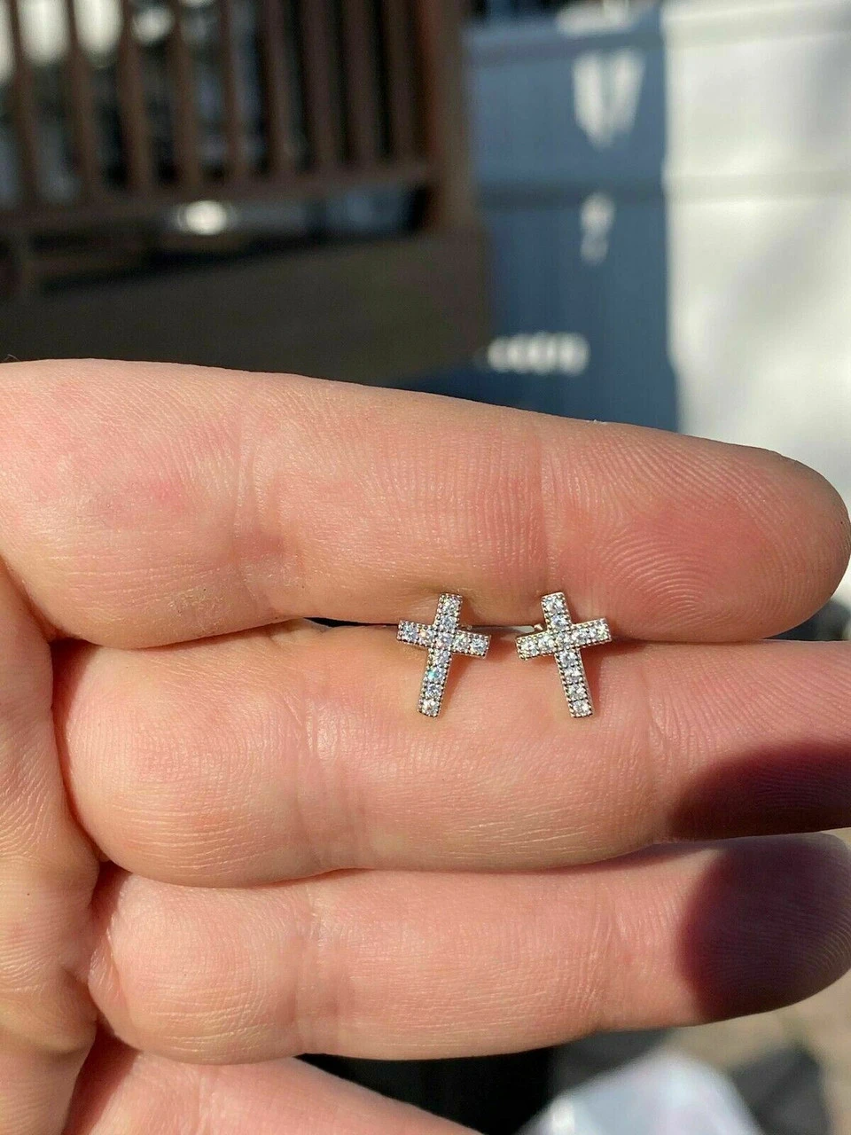 Real MOISSANITE 925 Silver Small Cross Earrings Studs Iced Pass Diamond Tester 9 Real MOISSANITE 925 Silver Small Cross Earrings Studs Iced Pass Diamond Tester - Image 7