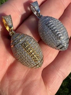 Real Moissanite Iced 3D Football Pendant Solid 925 Sterling Silver / Gold Plated -Harlem Bling Shop real moissanite iced 3d football pendant solid 925 sterling silver gold plated 23843.1669822547