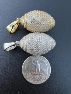 Real Moissanite Iced 3D Football Pendant Solid 925 Sterling Silver / Gold Plated -Harlem Bling Shop real moissanite iced 3d football pendant solid 925 sterling silver gold plated 41506.1669822583