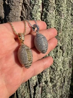 Real Moissanite Iced 3D Football Pendant Solid 925 Sterling Silver / Gold Plated -Harlem Bling Shop real moissanite iced 3d football pendant solid 925 sterling silver gold plated 41646.1669822566