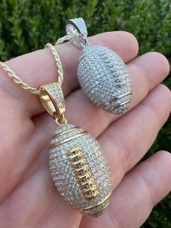 Real Moissanite Iced 3D Football Pendant Solid 925 Sterling Silver / Gold Plated -Harlem Bling Shop real moissanite iced 3d football pendant solid 925 sterling silver gold plated 50995.1669822577