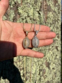 Real Moissanite Iced 3D Football Pendant Solid 925 Sterling Silver / Gold Plated -Harlem Bling Shop real moissanite iced 3d football pendant solid 925 sterling silver gold plated 56189.1669822570