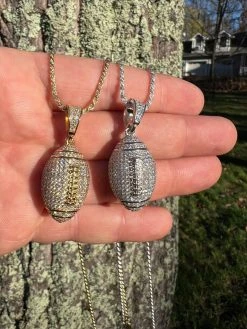 Real Moissanite Iced 3D Football Pendant Solid 925 Sterling Silver / Gold Plated -Harlem Bling Shop real moissanite iced 3d football pendant solid 925 sterling silver gold plated 75760.1669822556