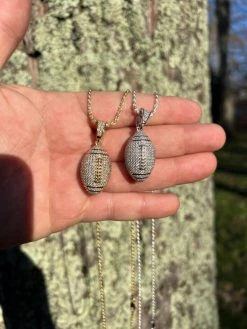 Real Moissanite Iced 3D Football Pendant Solid 925 Sterling Silver / Gold Plated -Harlem Bling Shop real moissanite iced 3d football pendant solid 925 sterling silver gold plated 84498.1669822565