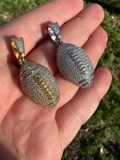 Real Moissanite Iced 3D Football Pendant Solid 925 Sterling Silver / Gold Plated -Harlem Bling Shop real moissanite iced 3d football pendant solid 925 sterling silver gold plated 91566.1669822567