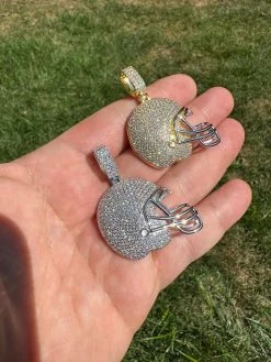 Real Moissanite Iced Football Helmet Pendant Solid 925 Silver / 14k Gold Plated -Harlem Bling Shop real moissanite iced football helmet pendant solid 925 silver 14k gold plated 28939.1692838439