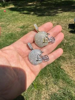 Real Moissanite Iced Football Helmet Pendant Solid 925 Silver / 14k Gold Plated -Harlem Bling Shop real moissanite iced football helmet pendant solid 925 silver 14k gold plated 65582.1692838463