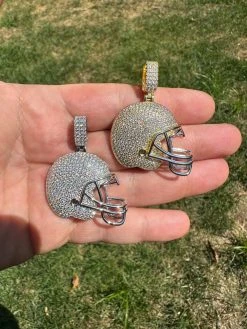 Real Moissanite Iced Football Helmet Pendant Solid 925 Silver / 14k Gold Plated -Harlem Bling Shop real moissanite iced football helmet pendant solid 925 silver 14k gold plated 98953.1692838473