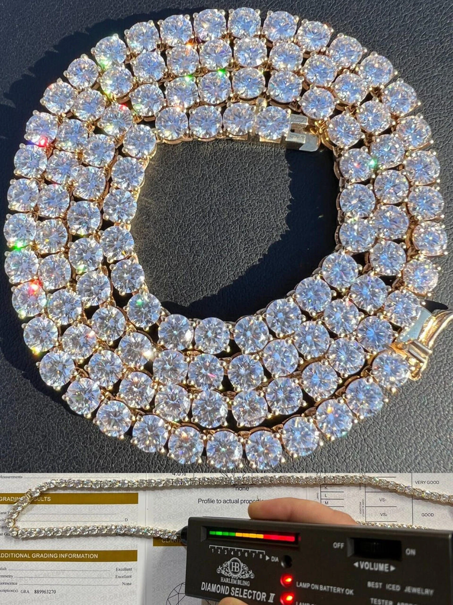 Real Solid 10k Yellow Gold 5mm Large Iced Moissanite Tennis Chain Necklace Mens 3 Real Solid 10k Yellow Gold 5mm Large Iced Moissanite Tennis Chain Necklace Mens