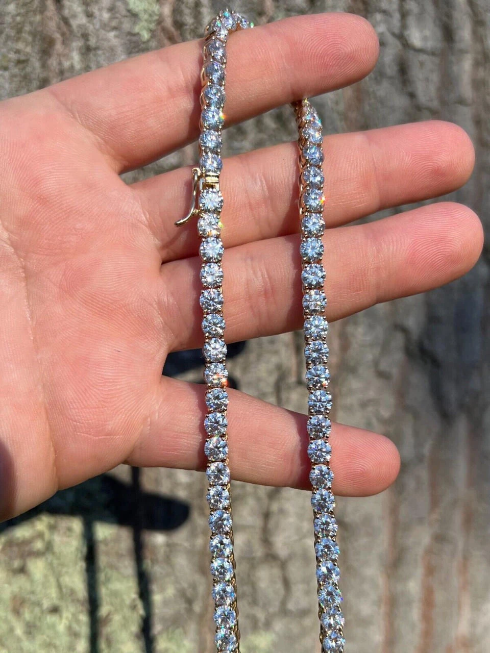 Real Solid 10k Yellow Gold 5mm Large Iced Moissanite Tennis Chain Necklace Mens 9 Real Solid 10k Yellow Gold 5mm Large Iced Moissanite Tennis Chain Necklace Mens - Image 7