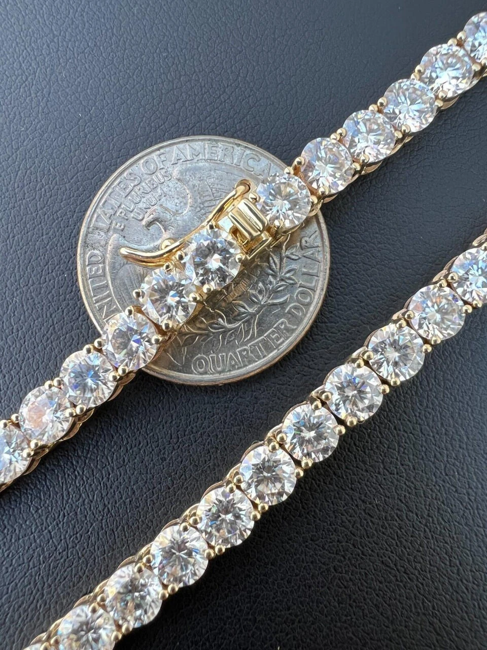 Real Solid 10k Yellow Gold 5mm Large Iced Moissanite Tennis Chain Necklace Mens 6 Real Solid 10k Yellow Gold 5mm Large Iced Moissanite Tennis Chain Necklace Mens - Image 4