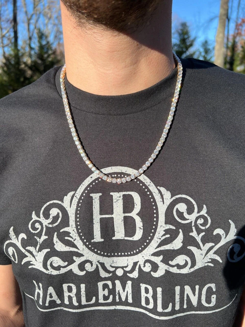 Real Solid 10k Yellow Gold 5mm Large Iced Moissanite Tennis Chain Necklace Mens 12 Real Solid 10k Yellow Gold 5mm Large Iced Moissanite Tennis Chain Necklace Mens - Image 10