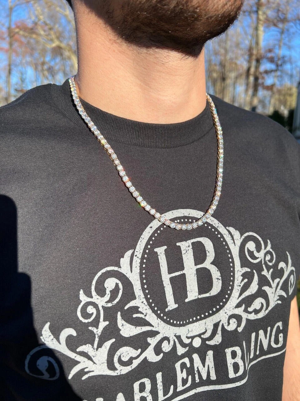 Real Solid 10k Yellow Gold 5mm Large Iced Moissanite Tennis Chain Necklace Mens 13 Real Solid 10k Yellow Gold 5mm Large Iced Moissanite Tennis Chain Necklace Mens - Image 11