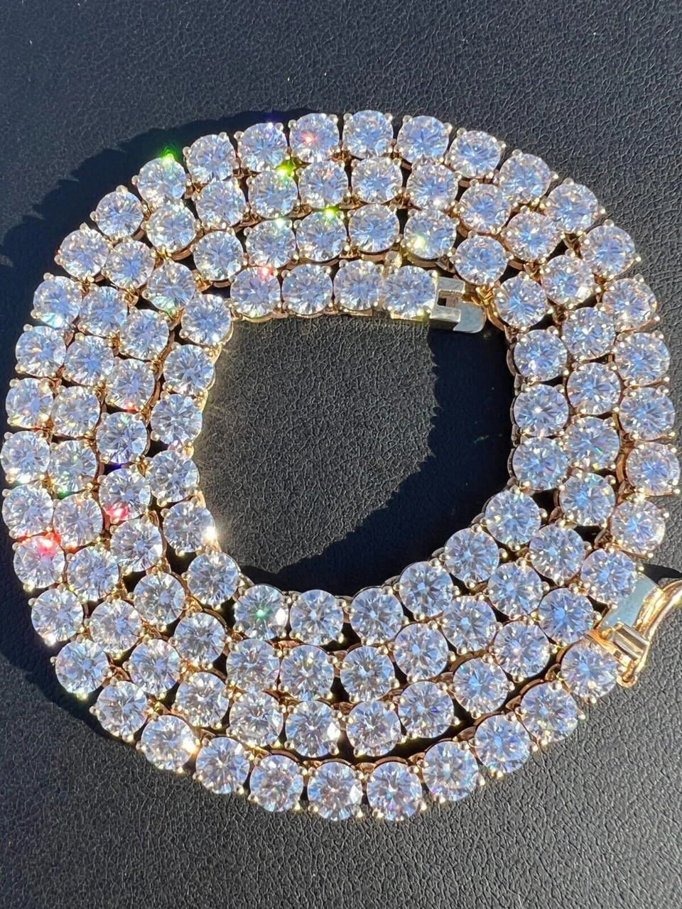 Real Solid 10k Yellow Gold 5mm Large Iced Moissanite Tennis Chain Necklace Mens 14 Real Solid 10k Yellow Gold 5mm Large Iced Moissanite Tennis Chain Necklace Mens - Image 12