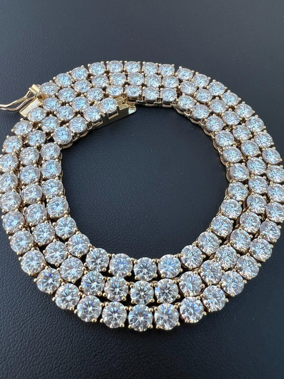 Real Solid 10k Yellow Gold 5mm Large Iced Moissanite Tennis Chain Necklace Mens 5 Real Solid 10k Yellow Gold 5mm Large Iced Moissanite Tennis Chain Necklace Mens - Image 3