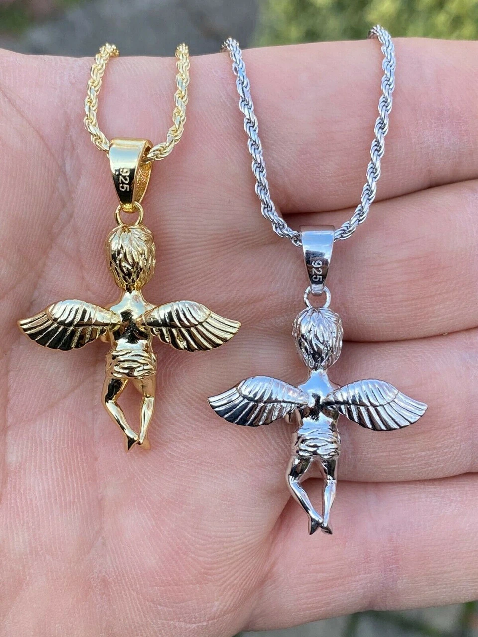 Real Solid 925 Silver Micro Angel Cherub Hip Hop Pendant Gold Necklace Praying 8 Real Solid 925 Silver Micro Angel Cherub Hip Hop Pendant Gold Necklace Praying - Image 6