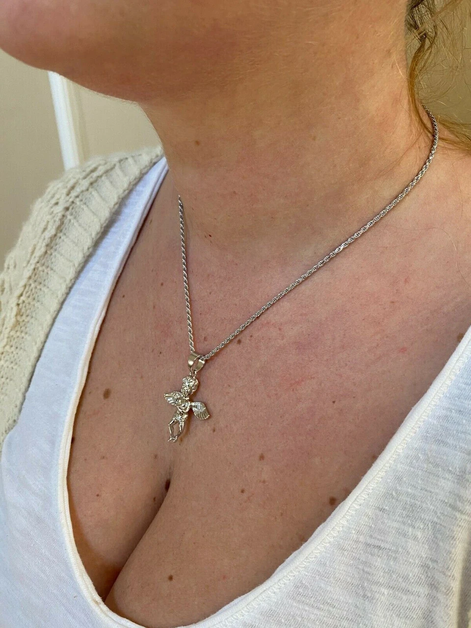 Real Solid 925 Silver Micro Angel Cherub Hip Hop Pendant Gold Necklace Praying 6 Real Solid 925 Silver Micro Angel Cherub Hip Hop Pendant Gold Necklace Praying - Image 4