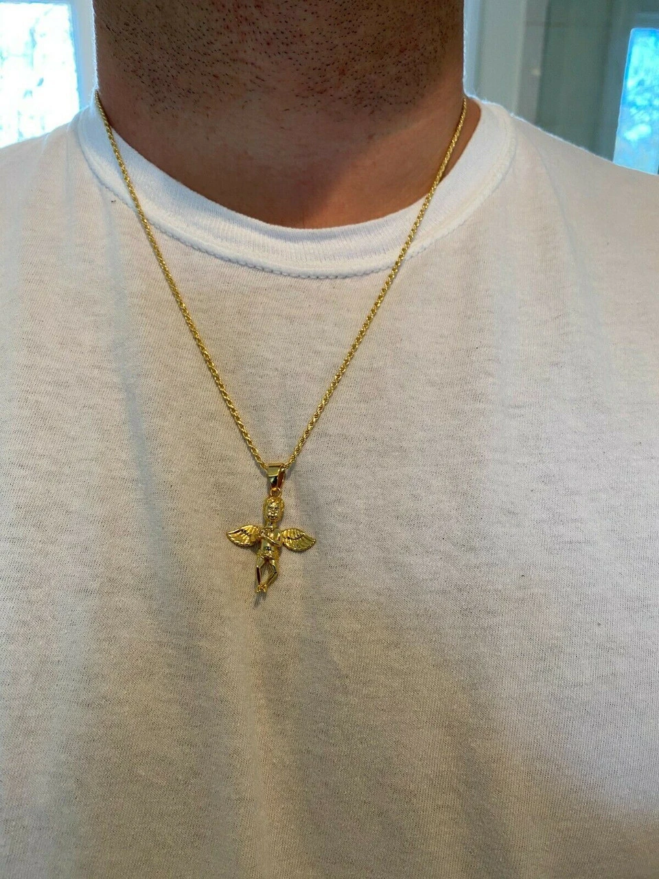 Real Solid 925 Silver Micro Angel Cherub Hip Hop Pendant Gold Necklace Praying 14 Real Solid 925 Silver Micro Angel Cherub Hip Hop Pendant Gold Necklace Praying - Image 12