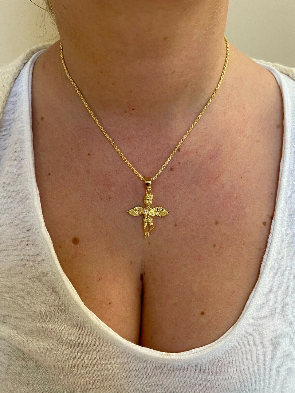 Real Solid 925 Silver Micro Angel Cherub Hip Hop Pendant Gold Necklace Praying 5 Real Solid 925 Silver Micro Angel Cherub Hip Hop Pendant Gold Necklace Praying - Image 3