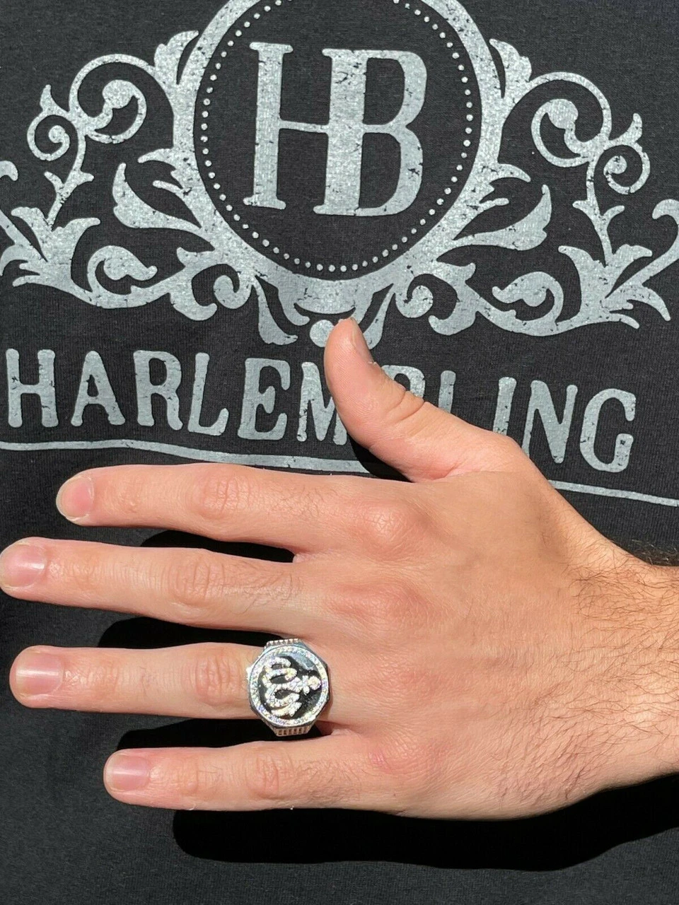 Real Solid 925 Sterling Silver Allah Islamic Arabic Ring Iced Diamond Hip Hop 5 Real Solid 925 Sterling Silver Allah Islamic Arabic Ring Iced Diamond Hip Hop - Image 3