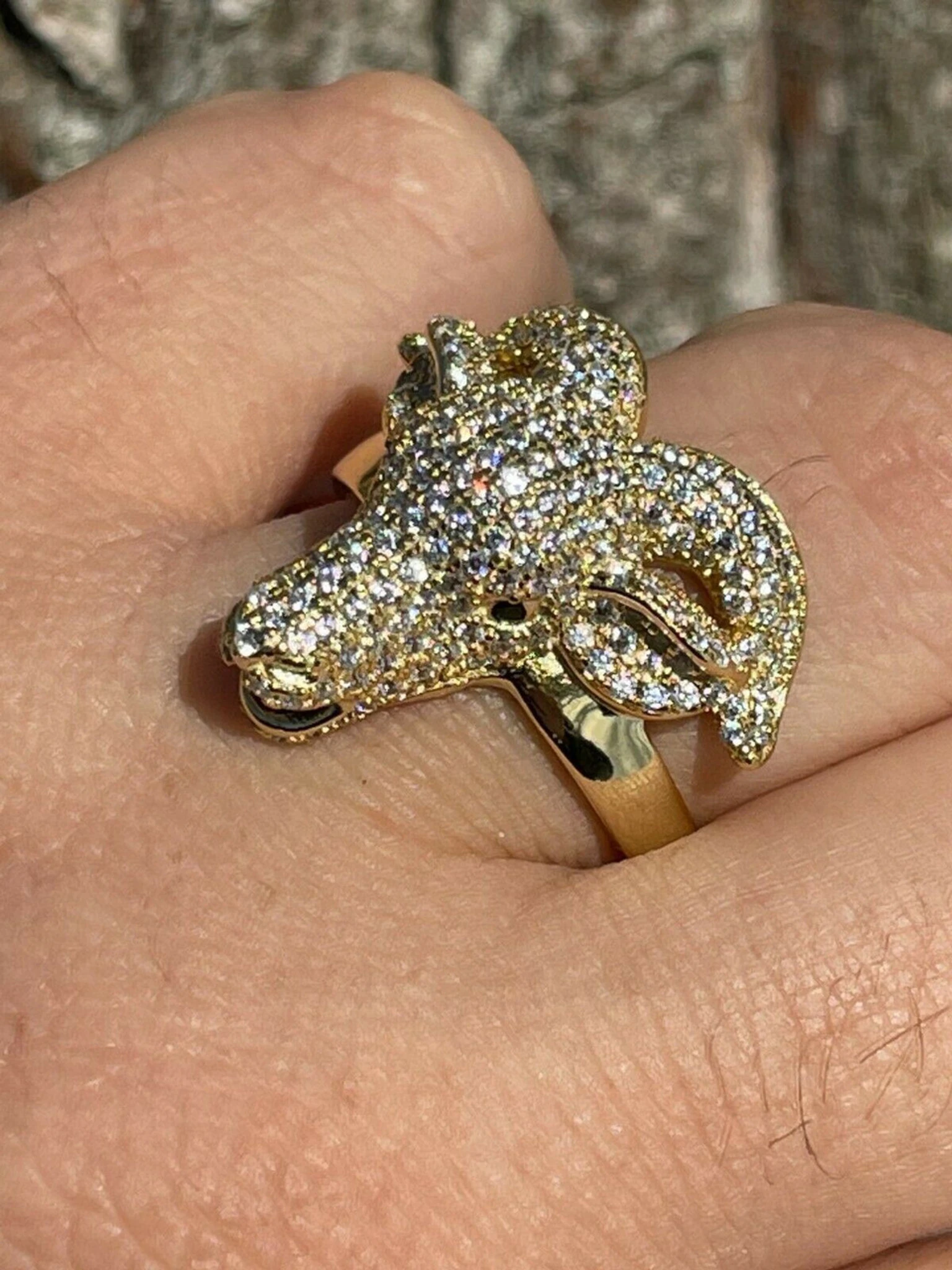 Real Solid 925 Sterling Silver & 14k Gold Custom GOAT Ring Diamond Iced Animal 3 Real Solid 925 Sterling Silver & 14k Gold Custom GOAT Ring Diamond Iced Animal