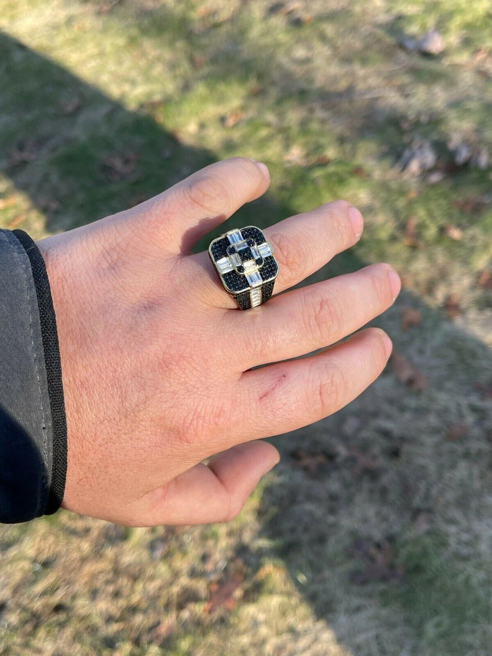 Real Solid 925 Sterling Silver & Gold Men's Baguette Black Diamond Ring Hip Hop 12 Real Solid 925 Sterling Silver & Gold Men's Baguette Black Diamond Ring Hip Hop - Image 10