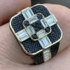 Real Solid 925 Sterling Silver & Gold Men's Baguette Black Diamond Ring Hip Hop
