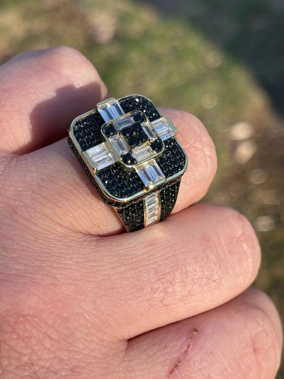 Real Solid 925 Sterling Silver & Gold Men's Baguette Black Diamond Ring Hip Hop 7 Real Solid 925 Sterling Silver & Gold Men's Baguette Black Diamond Ring Hip Hop - Image 5