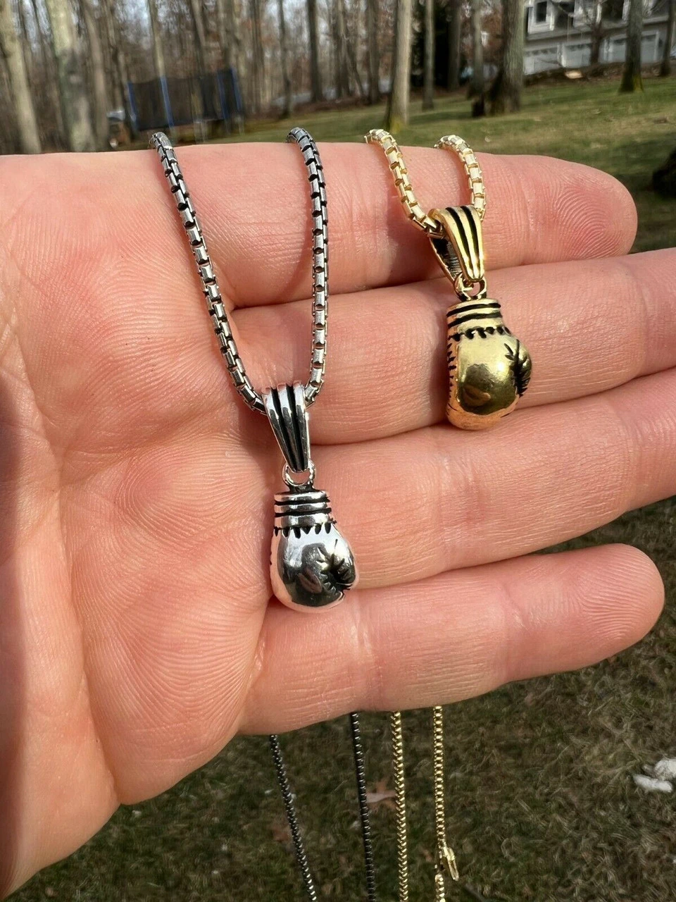 Real Solid 925 Sterling Silver Boxing Gloves Pendant Necklace Gold Mens Boxer 7 Real Solid 925 Sterling Silver Boxing Gloves Pendant Necklace Gold Mens Boxer - Image 5
